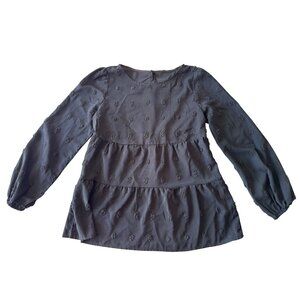 Shein Womens Black Embroidered Long Sleeve Tiered Babydoll Top Size S
